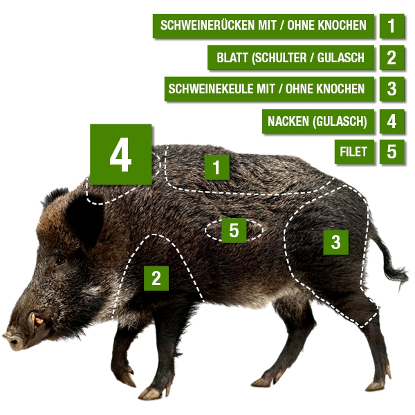 Wildschwein Kammfleisch ohne Knochen Übersicht